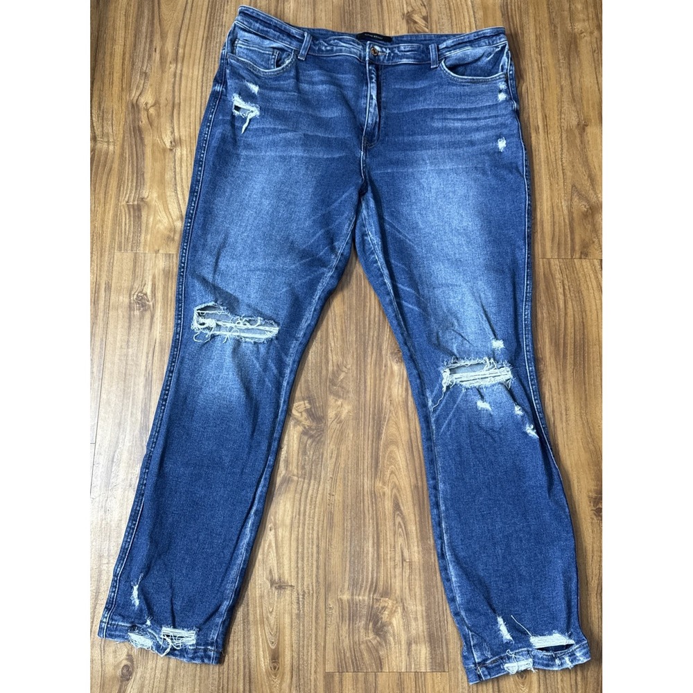 Flying Monkey Jeans Womens 34 Blue Mid Rise Ankle Distressed Denim